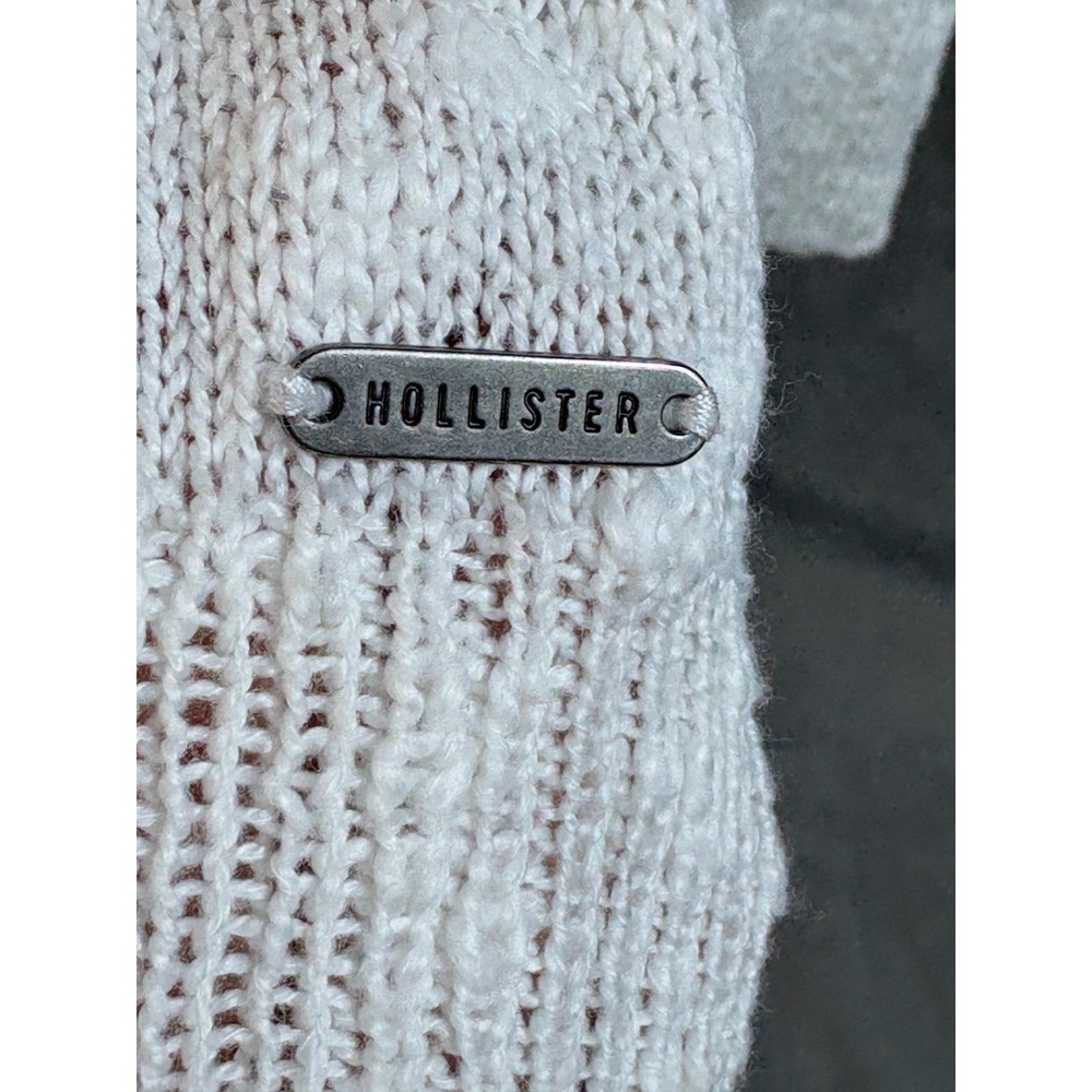 Vtg Y2K Hollister Open Knit Cable White Slim Fit Sweater Top Deep V sz L - Picture 5 of 16